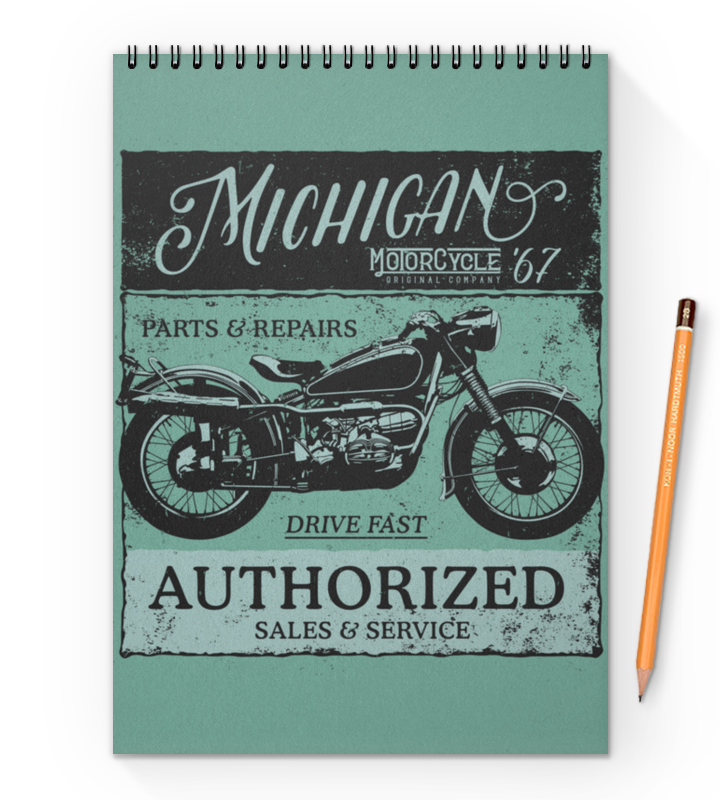 Printio Блокнот на пружине А4 Michigan motorcycles 67 printio свитшот мужской с полной запечаткой michigan motorcycles 67
