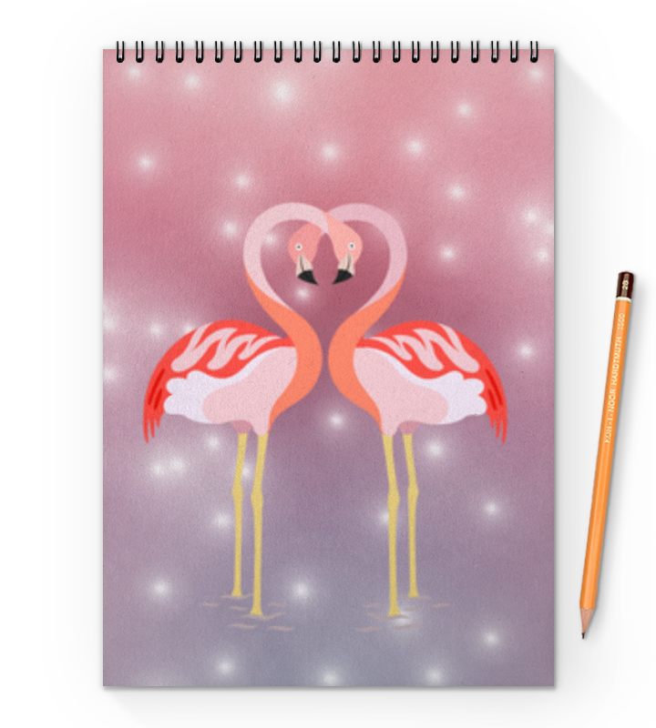 Printio Блокнот на пружине А4 Влюбленные фламинго