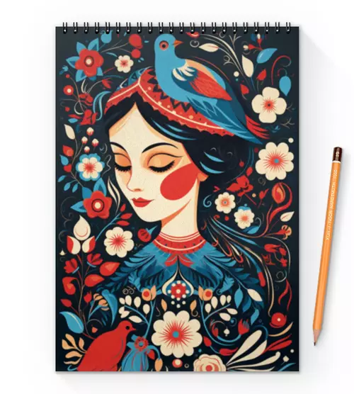 Заказать блокнот в Москве. Блокнот на пружине А4 Русская женщина от amatier arts - готовые дизайны и нанесение принтов.