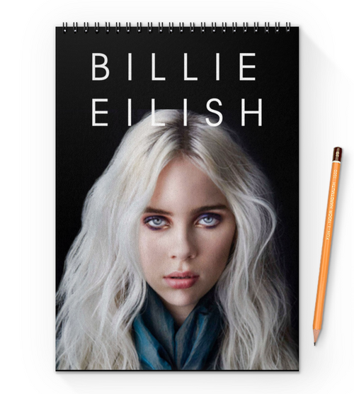Заказать блокнот в Москве. Блокнот на пружине А4 Билли Айлиш  (Billie Eilish) от Елена Елена - готовые дизайны и нанесение принтов.