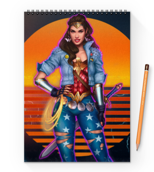 Заказать блокнот в Москве. Блокнот на пружине А4 Чудо-женщина / Wonder Woman от Jimmy Flash - готовые дизайны и нанесение принтов.