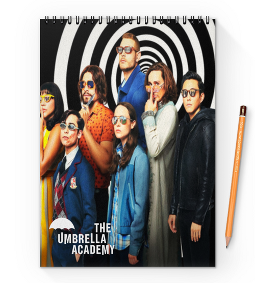 Заказать блокнот в Москве. Блокнот на пружине А4 The Umbrella Academy от ZVER  - готовые дизайны и нанесение принтов.