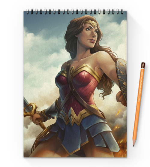 Заказать блокнот в Москве. Блокнот на пружине А4 Чудо-женщина / Wonder Woman от Jimmy Flash - готовые дизайны и нанесение принтов.