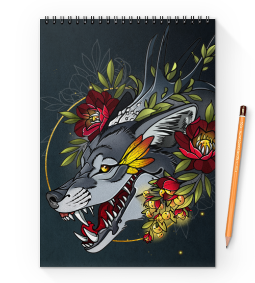 Заказать блокнот в Москве. Блокнот на пружине А4 Wolf smile от Анастасия Авина - готовые дизайны и нанесение принтов.