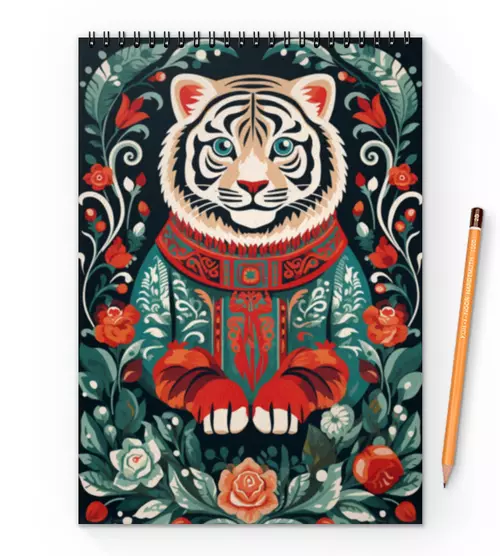 Заказать блокнот в Москве. Блокнот на пружине А4 Сибирский тигр от amatier arts - готовые дизайны и нанесение принтов.