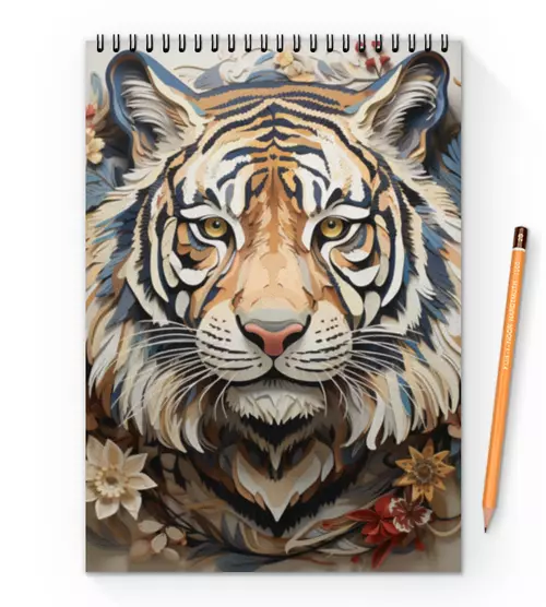 Заказать блокнот в Москве. Блокнот на пружине А4 Сибирский тигр от amatier arts - готовые дизайны и нанесение принтов.