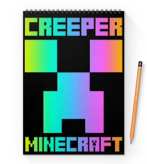 Заказать блокнот в Москве. Блокнот на пружине А4 MINECRAFT CREEPER от weeert - готовые дизайны и нанесение принтов.