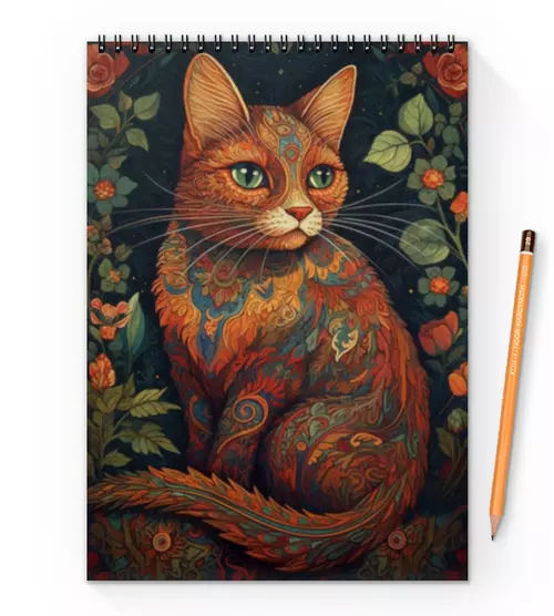Заказать блокнот в Москве. Блокнот на пружине А4 Красивый кот от amatier arts - готовые дизайны и нанесение принтов.