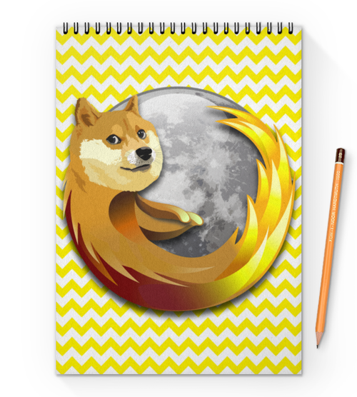Заказать блокнот в Москве. Блокнот на пружине А4 Doge Firefox от Jimmy Flash - готовые дизайны и нанесение принтов.