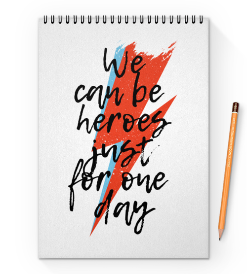 Заказать блокнот в Москве. Блокнот на пружине А4 Heroes. Дэвид Боуи от geekbox - готовые дизайны и нанесение принтов.