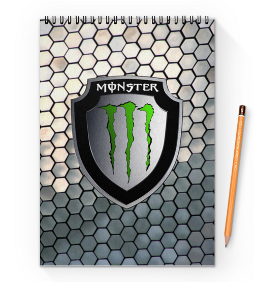Заказать блокнот в Москве. Блокнот на пружине А4 Monster Energy от THE_NISE  - готовые дизайны и нанесение принтов.
