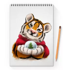 Заказать блокнот в Москве. Блокнот на пружине А4 Тигр со снежным шаром от tigerda  - готовые дизайны и нанесение принтов.