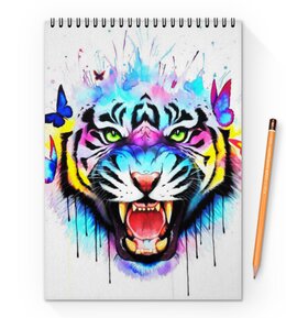 Заказать блокнот в Москве. Блокнот на пружине А4 Краски тигр от THE_NISE  - готовые дизайны и нанесение принтов.
