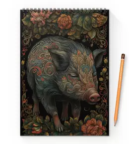 Заказать блокнот в Москве. Блокнот на пружине А4 Дикий кабан от amatier arts - готовые дизайны и нанесение принтов.