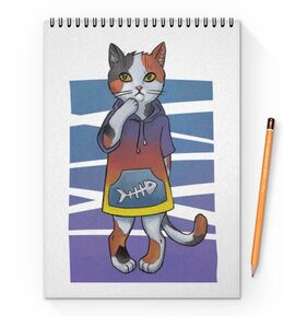 Заказать блокнот в Москве. Блокнот на пружине А4 Задумчивый котёнок от Tori Cerberus - готовые дизайны и нанесение принтов.