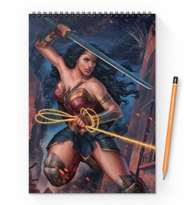 Заказать блокнот в Москве. Блокнот на пружине А4 Чудо-женщина / Wonder Woman от Jimmy Flash - готовые дизайны и нанесение принтов.