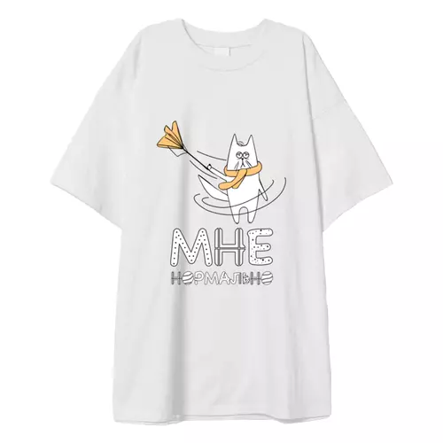 Заказать мужскую футболку в Москве. Футболка оверсайз Кот, зонт, шарф, ветер. Мне нормально от ViatorArt  - готовые дизайны и нанесение принтов.