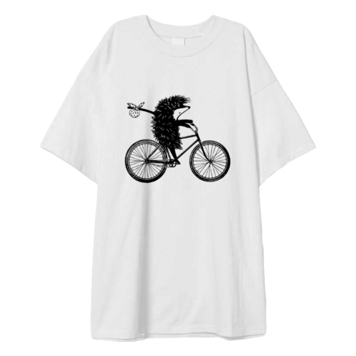 Заказать мужскую футболку в Москве. Футболка оверсайз Ежик на велосипеде от Nos  - готовые дизайны и нанесение принтов.