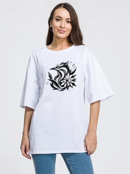 Заказать мужскую футболку в Москве. Футболка оверсайз Монохром птица от Марина Глущенко - готовые дизайны и нанесение принтов.