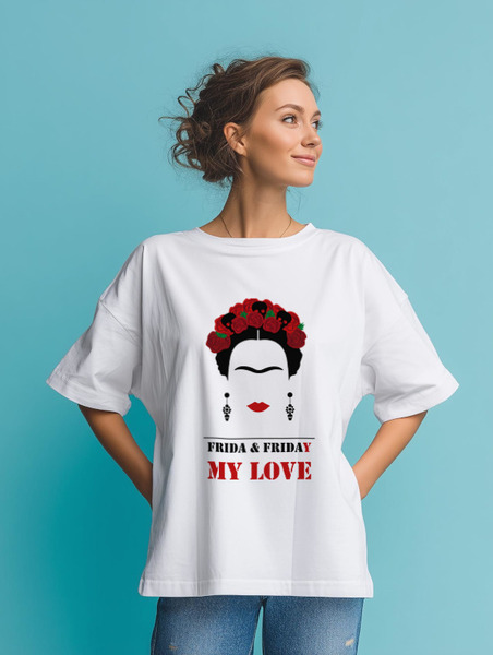 Заказать мужскую футболку в Москве. Футболка оверсайз Frida & Friday от Соль  - готовые дизайны и нанесение принтов.