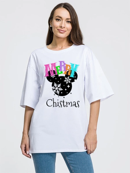 Заказать мужскую футболку в Москве. Футболка оверсайз Merry Christmas. Новый год! от mollybooms  - готовые дизайны и нанесение принтов.
