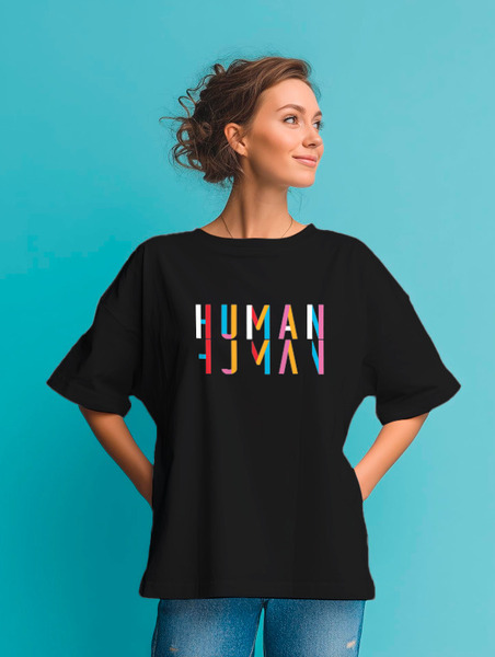 Заказать мужскую футболку в Москве. Футболка оверсайз Human от CoolColor  - готовые дизайны и нанесение принтов.