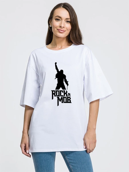 Заказать мужскую футболку в Москве. Футболка оверсайз Rocknmob Freddy с хештегом от accs@rocknmob.com - готовые дизайны и нанесение принтов.