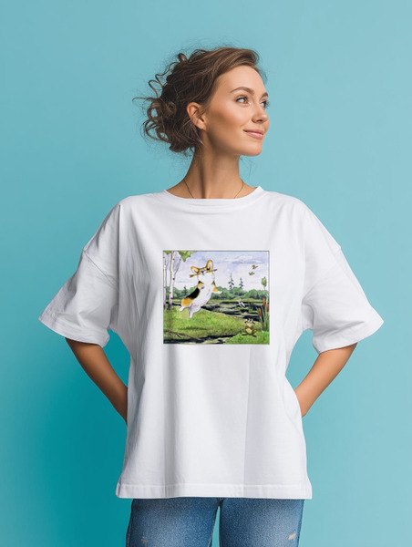 Заказать мужскую футболку в Москве. Футболка оверсайз Корги-сказки Царевна-лягушка от Юлия Машкова - готовые дизайны и нанесение принтов.