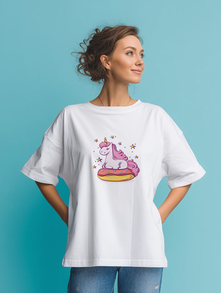 Заказать мужскую футболку в Москве. Футболка оверсайз Unicorn Donut от Jimmy Flash - готовые дизайны и нанесение принтов.