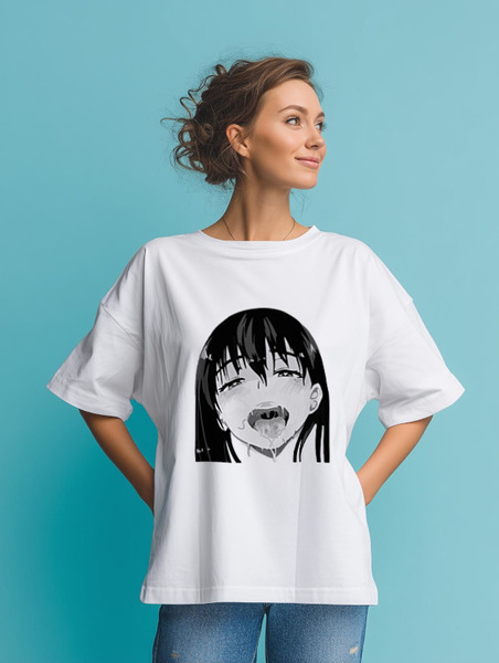 Заказать мужскую футболку в Москве. Футболка оверсайз ahegao от cherdantcev - готовые дизайны и нанесение принтов.