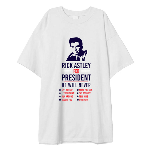 Заказать мужскую футболку в Москве. Футболка оверсайз Rick Astley For President Essential от cherdantcev - готовые дизайны и нанесение принтов.