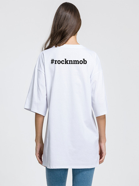 Заказать мужскую футболку в Москве. Футболка оверсайз Rocknmob Freddy с хештегом от accs@rocknmob.com - готовые дизайны и нанесение принтов.