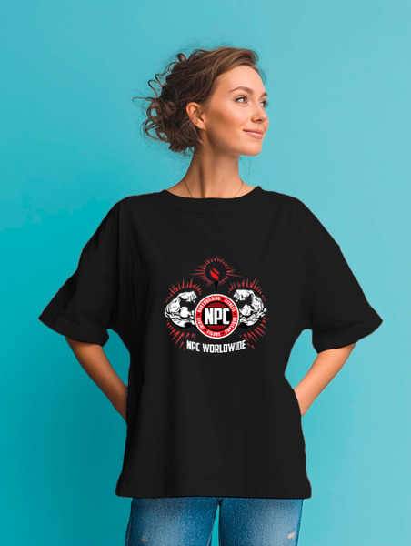 Заказать мужскую футболку в Москве. Футболка оверсайз NPC red black t-shot wear от KinoArt - готовые дизайны и нанесение принтов.