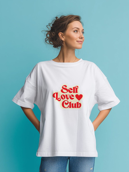 Заказать мужскую футболку в Москве. Футболка оверсайз Self Love Club от Александр Серебренников - готовые дизайны и нанесение принтов.