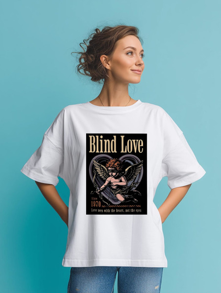 Заказать мужскую футболку в Москве. Футболка оверсайз Blind Love от Александр Серебренников - готовые дизайны и нанесение принтов.