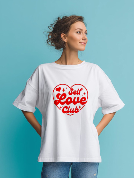 Заказать мужскую футболку в Москве. Футболка оверсайз Self Love Club от Александр Серебренников - готовые дизайны и нанесение принтов.