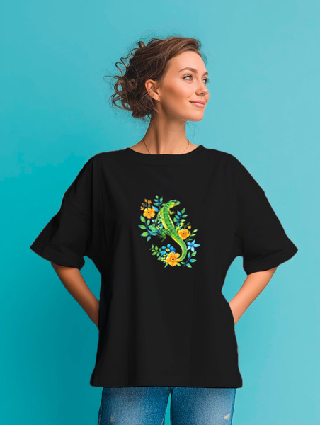 Заказать мужскую футболку в Москве. Футболка оверсайз Ящерица от Марина Глущенко - готовые дизайны и нанесение принтов.