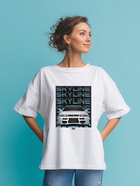 Заказать мужскую футболку в Москве. Футболка оверсайз Nissan skyline  от Mishka Draws - готовые дизайны и нанесение принтов.