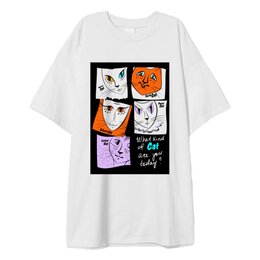 Заказать мужскую футболку в Москве. Футболка оверсайз Странные кошки от ELENA ZHARINOVA - готовые дизайны и нанесение принтов.