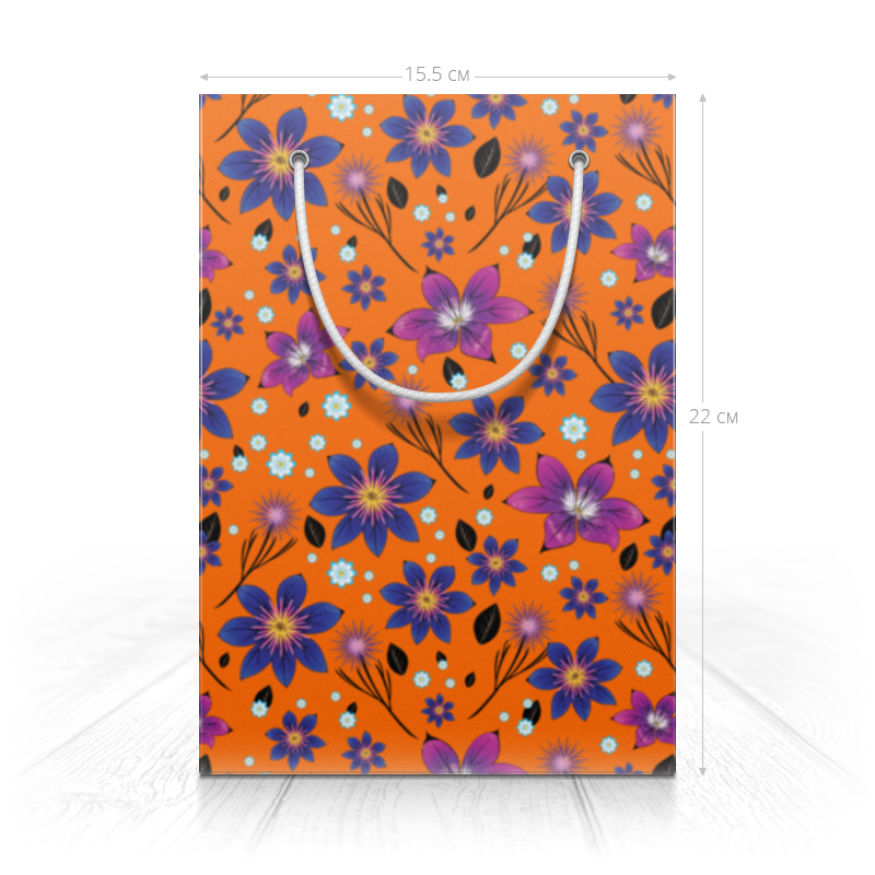 Printio Пакет 15.5x22x5 см Цветочный паттерн на оранжевом фоне printio рюкзак 3d цветочный паттерн на оранжевом фоне