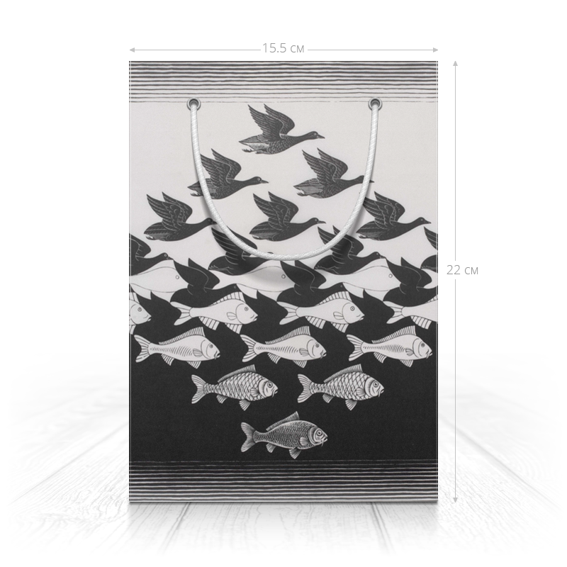 Printio Пакет 15.5x22x5 см Птицы-рыбы пакет подарочный черно белый 30х40 см
