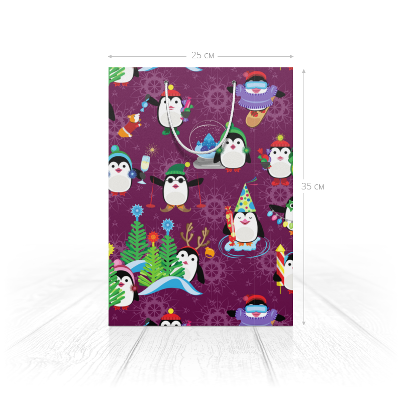Printio Пакет 25x35x8 cм Зимние праздничные пингвины printio пакет 25x35x8 cм новогодние узоры