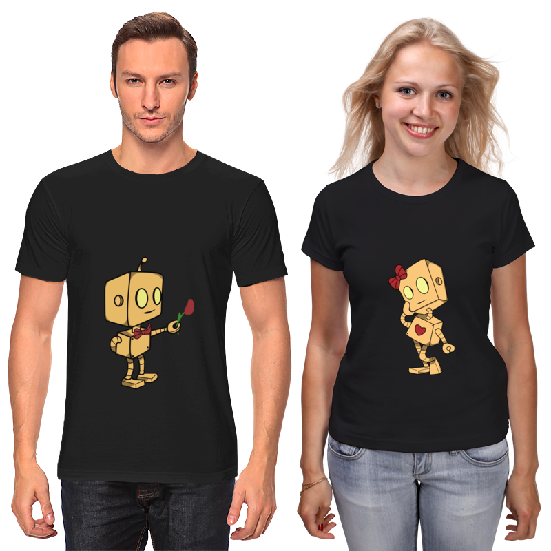 Футболки парные — цвет: ЧЁРНЫЙ, мужской размер: S, женский размер: S.