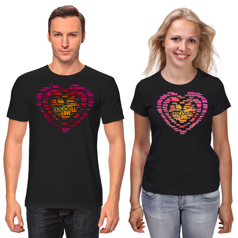 Printio Футболки парные Любовь - два сердца валентинки (парные футболки) цена и фото