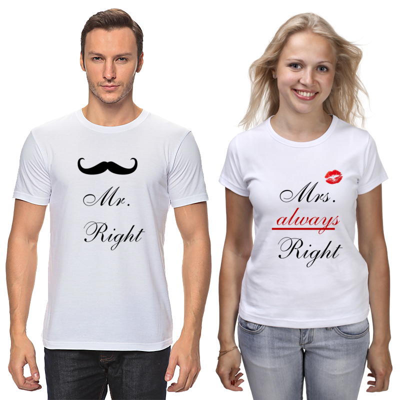 Printio Футболки парные Mr right & mrs always right fashion short sleeve t shirt men mr right mrs always right printed 100% cotton top tees men casual o neck tshirt couple clothes
