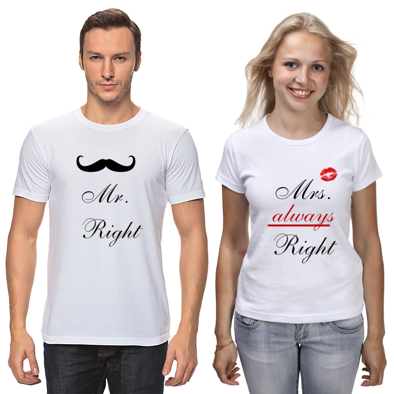 Printio Футболки парные Mr right & mrs always right mr right mrs always right print loverst shirt couple short sleeve o neck loose tshirt women man tee shirt tops camisetas mujer