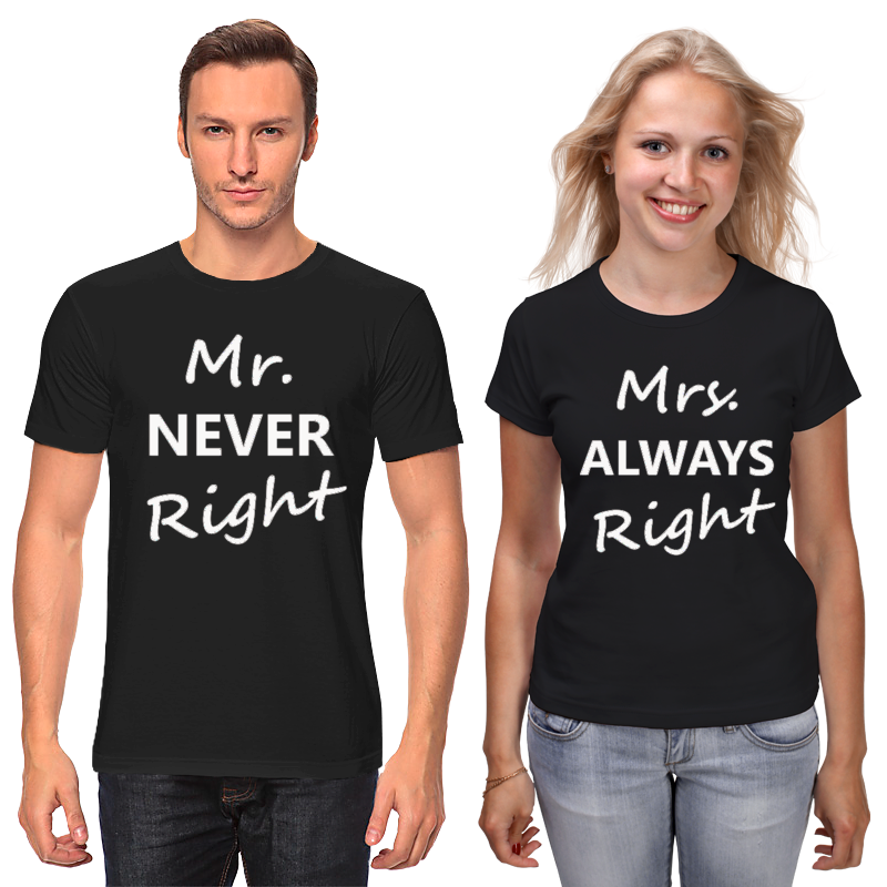 Printio Футболки парные Mrs. always right & mr. never right black свитшот coolpodarok mrs always right миссис всегда права