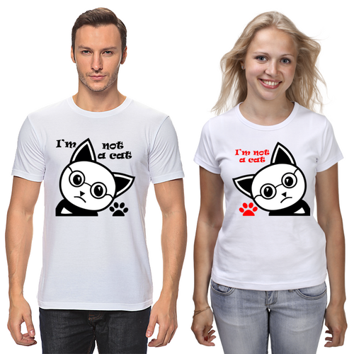 Заказать парные футболки в Москве. Футболки парные Я не кот. I'm not a cat от nvg.99@mail.ru - готовые дизайны и нанесение принтов.