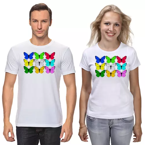 Заказать парные футболки в Москве. Футболки парные Цветные бабочки. от Alexey Evsyunin - готовые дизайны и нанесение принтов.