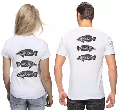 Заказать парные футболки в Москве. Футболки парные Три рыбы от Alexey Evsyunin - готовые дизайны и нанесение принтов.